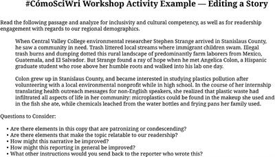 CómoSciWri: Resources to Help Science Writers Engage Bicultural and Bilingual Audiences in the United States